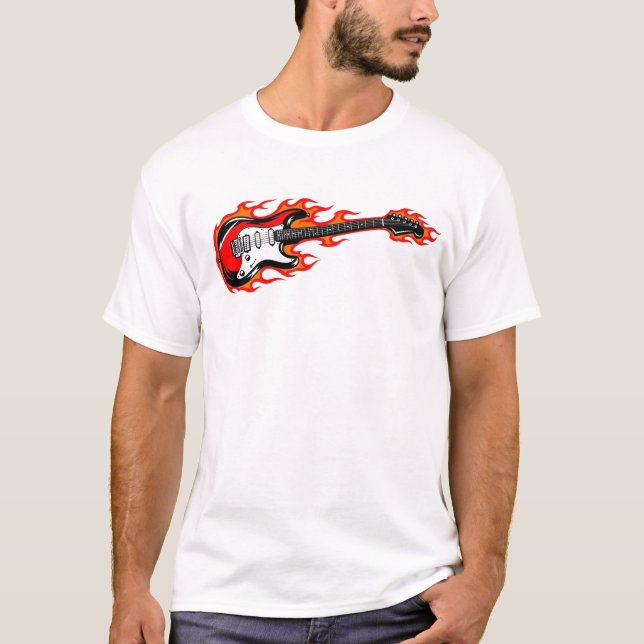 Flaming Electric Guitar T-Shirt | Rock Music Flame (Devant)