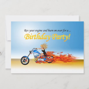 Flaming motorcycle party invitation