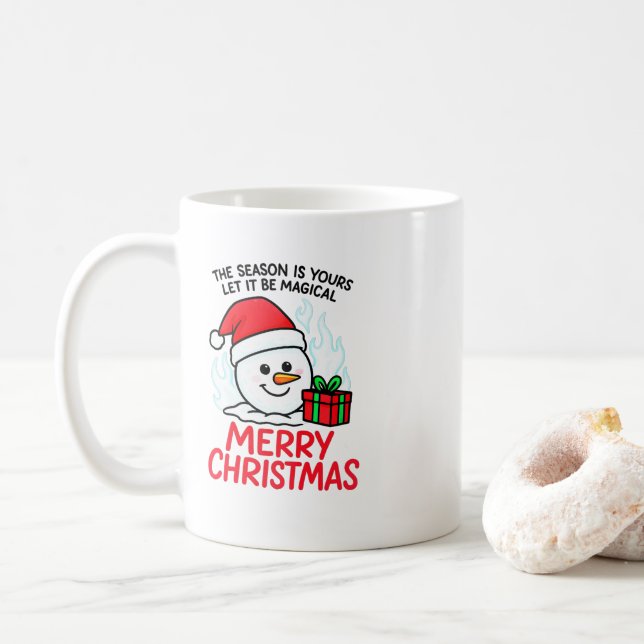 Flaming Snowman Merry Christmas Mug Funny Holiday  (Avec donut)