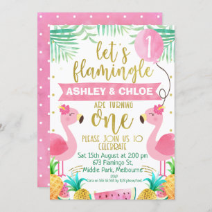 Flamingle 1er anniversaire Invitation pour jumeaux