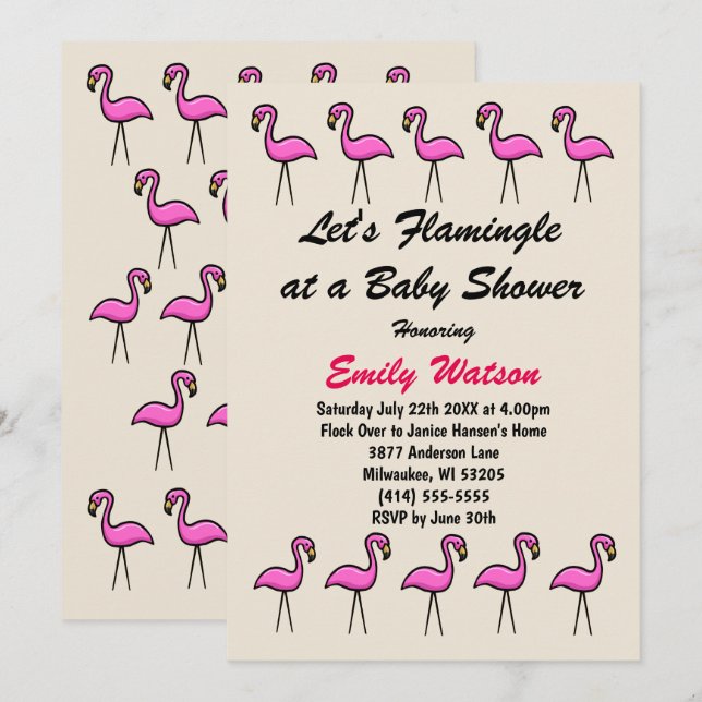 Flamingle à une carte d'invitation Baby shower (Devant / Derrière)