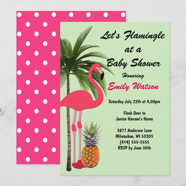 Flamingle Baby shower ananas, Invitation de points (Devant / Derrière)