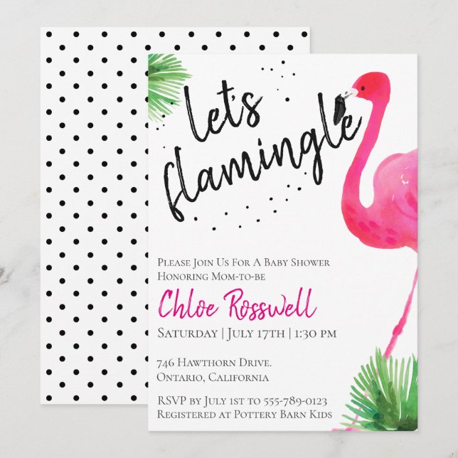 Flamingle Baby shower Invitation (Devant / Derrière)