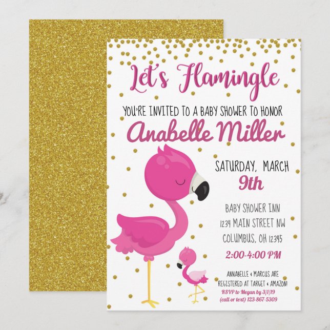 Flamingle Baby shower Invitation (Devant / Derrière)