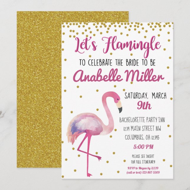 Flamingle Bachelorette Invitation (Devant / Derrière)