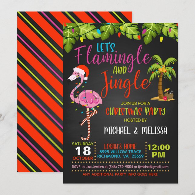Flamingle & Jingle Christmas Party Invitation - Bl (Devant / Derrière)