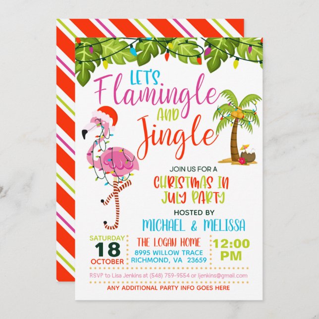 Flamingle & Jingle Invitation de Noël en Juillet (Devant / Derrière)