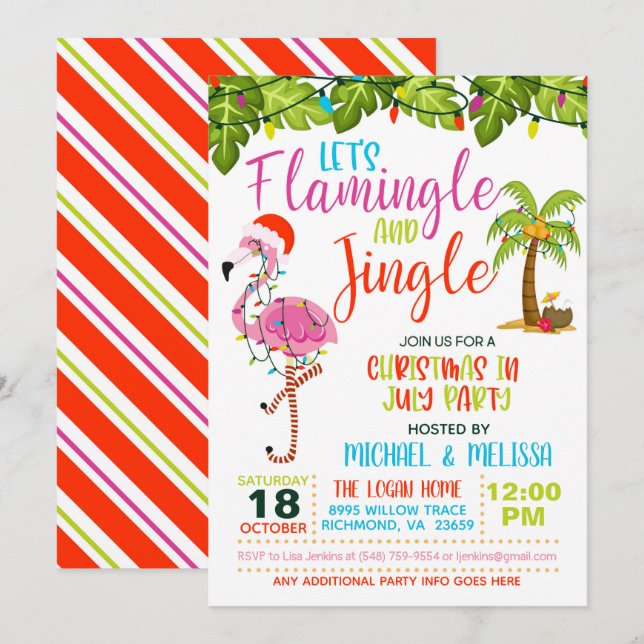 Flamingle & Jingle Noël en Juillet Invitation (Devant / Derrière)