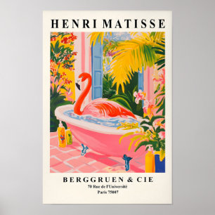 Flamingo dans la baignoire affiche drôle, salle de