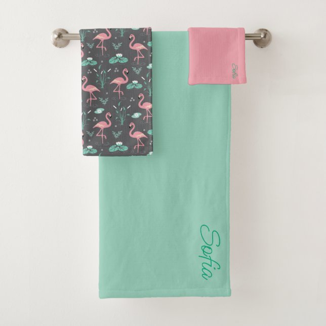 Flamingo rose motif gris turquoise mignon (En situation)