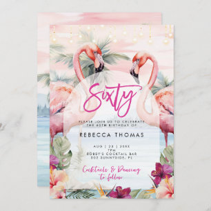 Flamingo tropical à soixante ans invitation