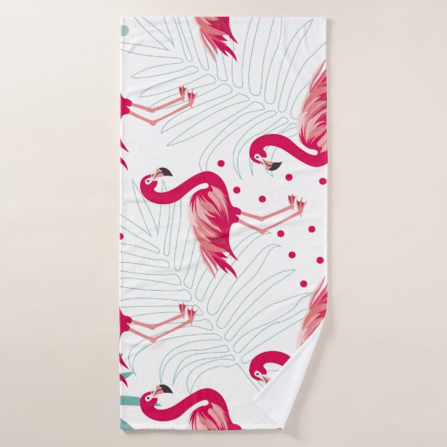 Flamingo tropical et feuille, motif d'été. (Serviette de bain)
