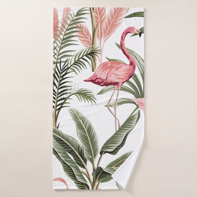 Flamingo vintage rose tropicale, bananiers et  (Serviette de bain)
