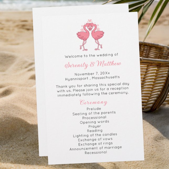 Flamingo Wedding Program Tropical Hawaiian Beach (Créateur téléchargé)