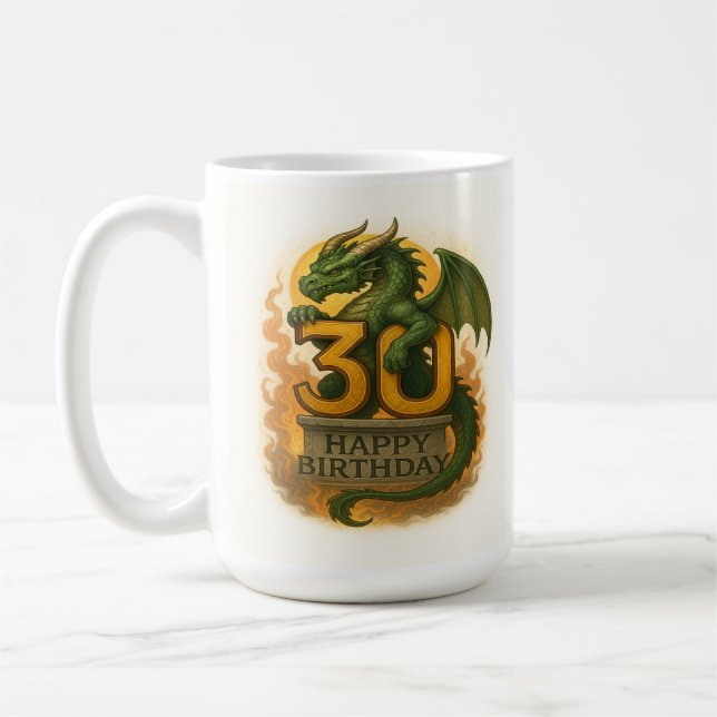 Flamme Bissée Trente : Dragon Anniversaire Mug (Gauche)