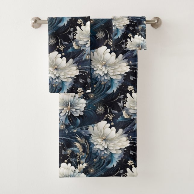 Flamme bleu marine riche motif floral (En situation)