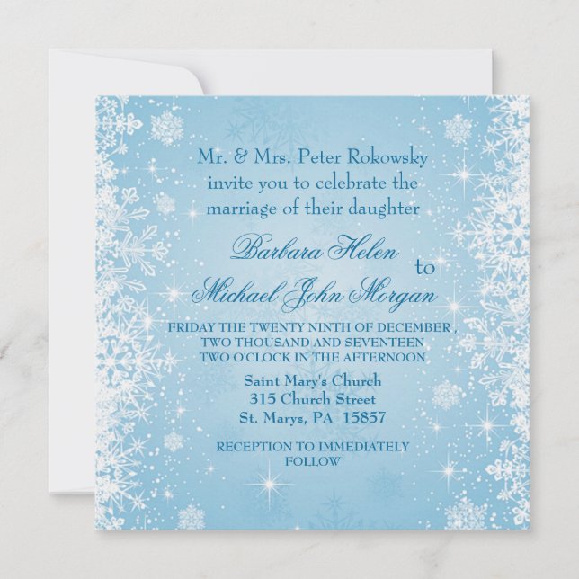 Flamme de neige blanche sur Faire-part de mariage  (Devant)