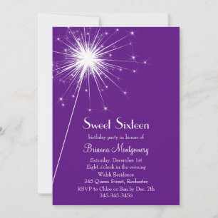 Flamme de Sweet sixteen  Invitation violet