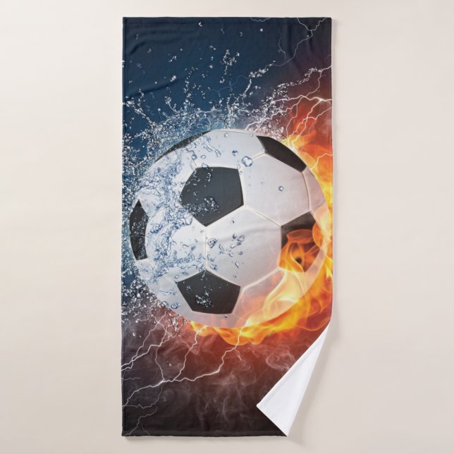 Flamme Football/Balle de Football Jeu d'oreiller (Serviette de bain)