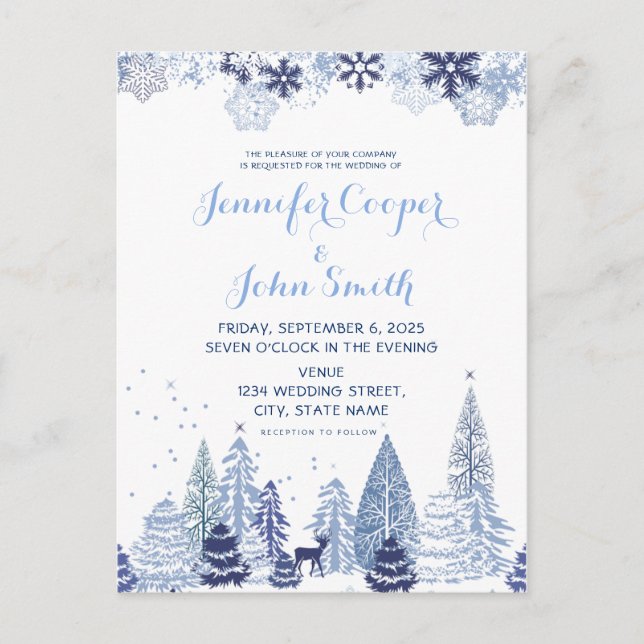 Flammes de neige en bois Invitation de mariage hiv (Devant)