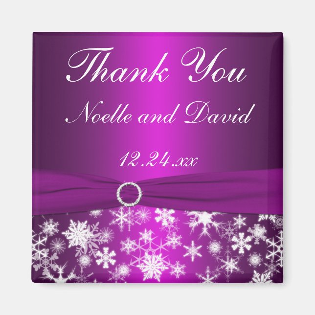 Flammes de neige violet et blanc Aimant de mariage (Devant)