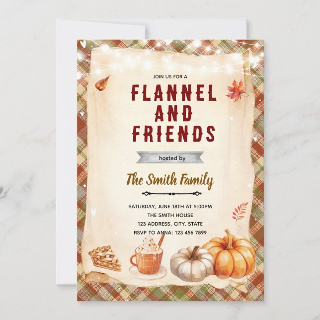 Flannel Bonfire and S'mores party invitation (Devant)