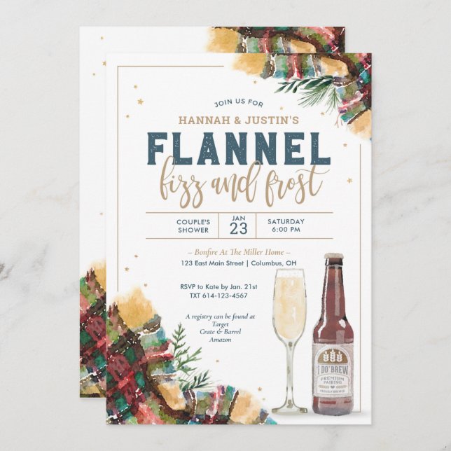 Flannel Fizz et Frost Couples Douche Invitation (Devant / Derrière)