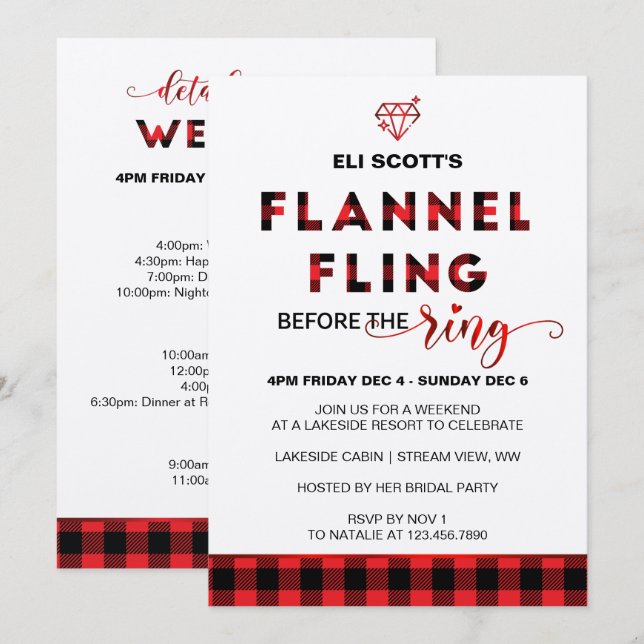 Flannel Fling Bachelorette Invitation + Itinéraire (Devant / Derrière)