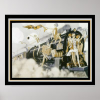 "Flappers Take The Train" Art Déco Imprimer 16 x 2