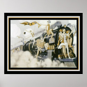 "Flappers Take The Train" Art Déco Imprimer 16 x 2