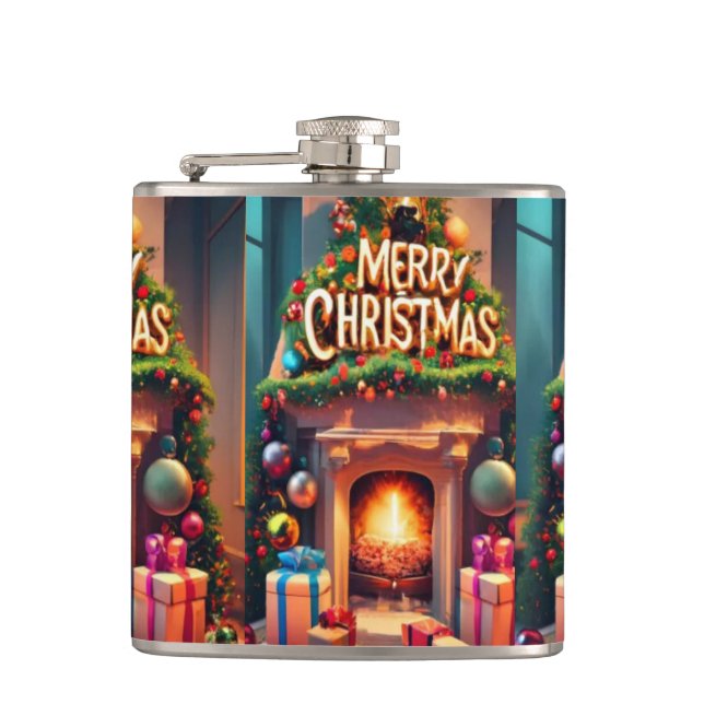 Flasque à Thème de Noël – Joyeux Noël Feu de Chemi (Devant)