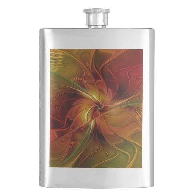Flasque Abstrait Rouge Orange Brown Vert Fractal Art Flowe (devant)
