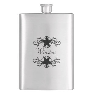 Flasque Accents noirs étoilés avec nom ou monogramme