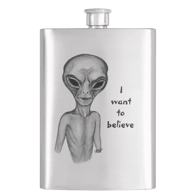 Flasque Alien gris, je veux croire (devant)