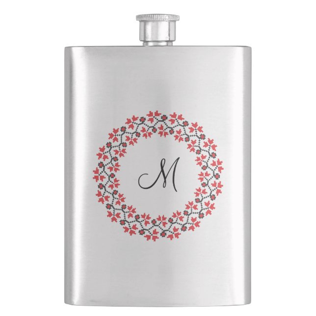Flasque Anneau de fleur rouge Monogramme personnalisé init (devant)
