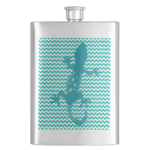 Flasque Aqua Lizard Aqua White Chevron Strion Flask