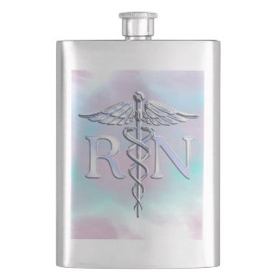 Flasque Argent comme RN Caduceus Médicale Mère Pearl