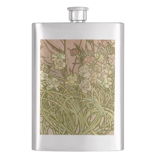 Flasque Art Nouveau Alphonse Mucha Fleurs de carnation flo (devant)