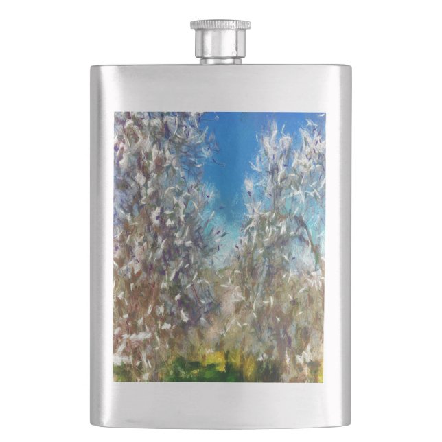 Flasque Artwork de Pointillisme d'amandiers en fleurs prin (devant)