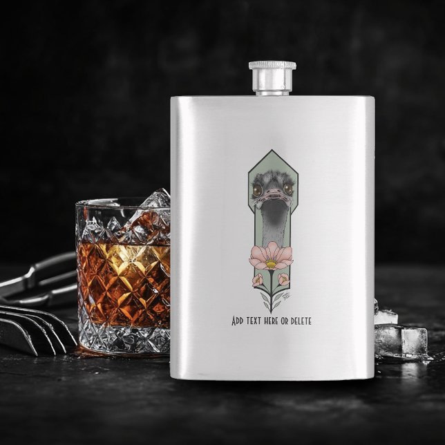 Flasque Autruche Rose Fleurs Vert Olive Art Déco (Créateur téléchargé)