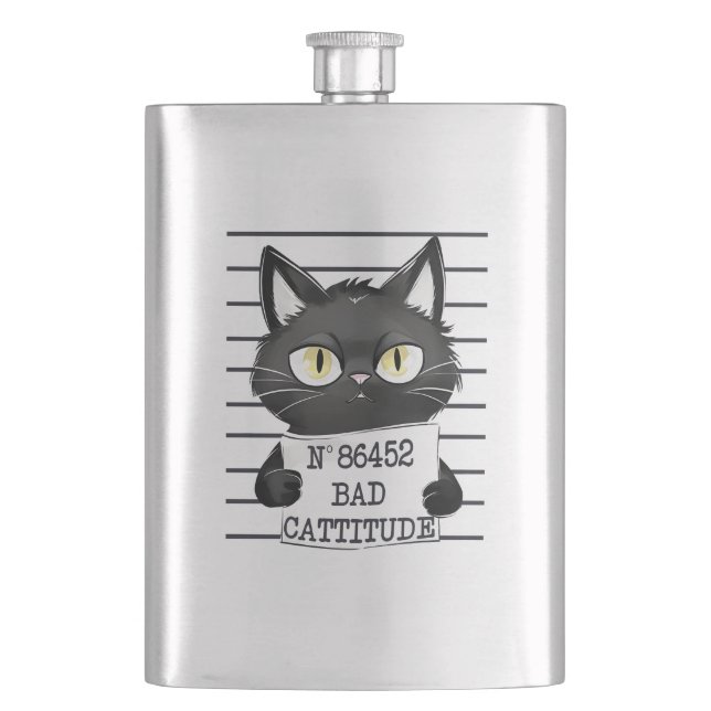Flasque Bad Cattitude - Mugshot de chat noir (devant)