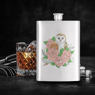 Flasque Barne Chouette Fleurs roses Bleu
