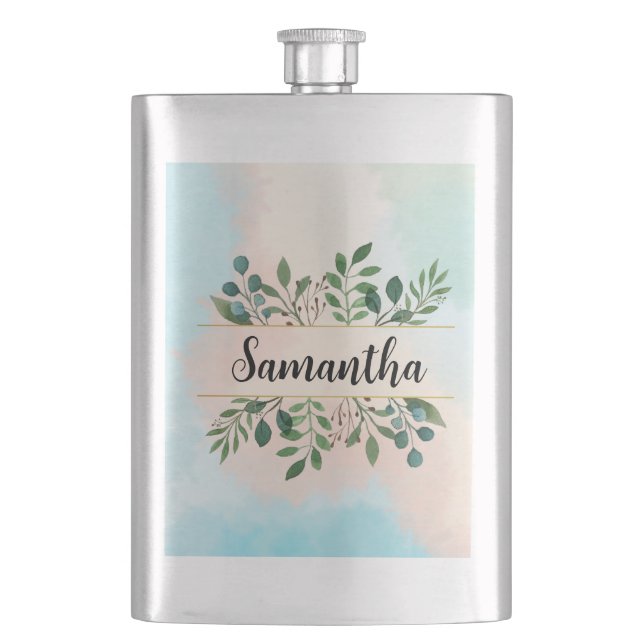 Flasque Beau nom personnalisable Vert Feuilles Arc-en-ciel (devant)