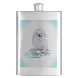 Flasque Bébé loutre de mer blanche mignonne, Joyeux Noël