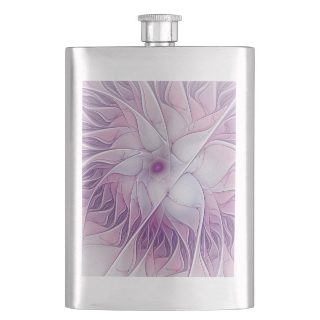 Flasque Belle fleur rose moderne Art fractal abstrait (devant)