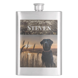 Flasque Black Lab Chasse au canard Camo de marais en plein