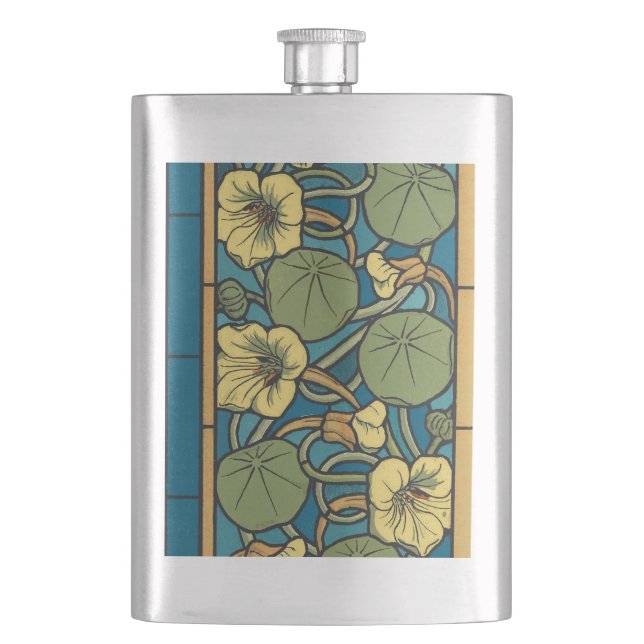Flasque Bleu jaune Nasturtium Fleur Nouveau Motif (devant)