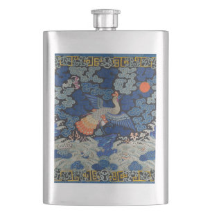 Flasque Broderie chinoise bleu d'oiseau Vintage