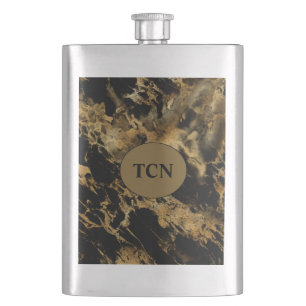 Flasque Cadeau de garçon d'honneur en marbre noir et agate