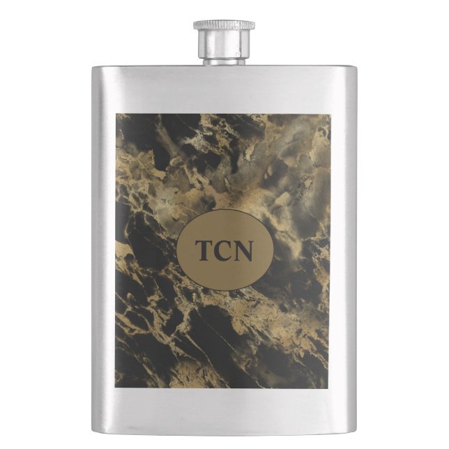 Flasque Cadeau de garçon d'honneur en marbre noir et agate (devant)